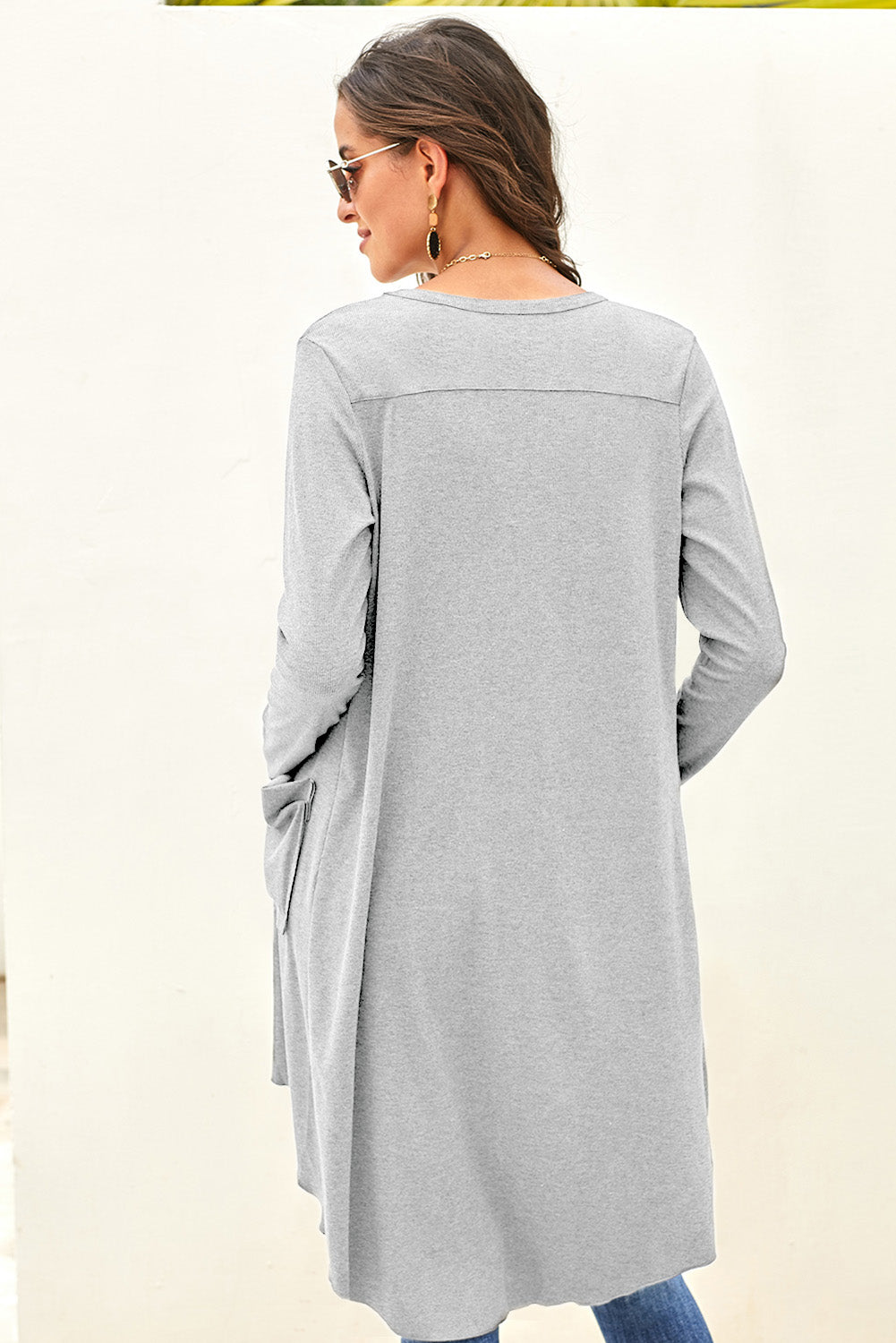 V-Neck Long Sleeve Cardigan with Pocket - Doll Fits