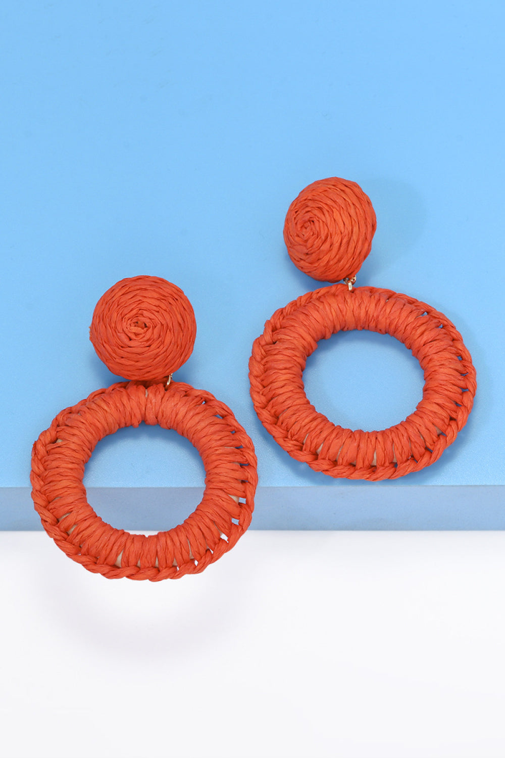 Round Shape Raffia Grass Dangle Earrings Earrings- Doll Fits