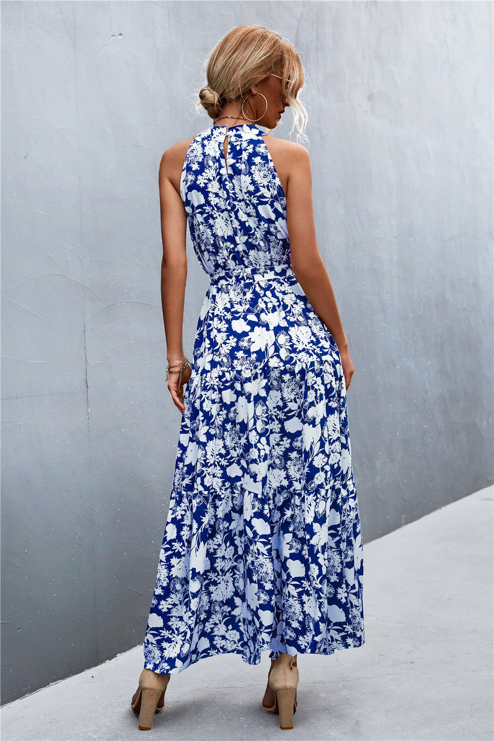 Printed Sleeveless Tie Waist Maxi Dress Dresses- Doll Fits