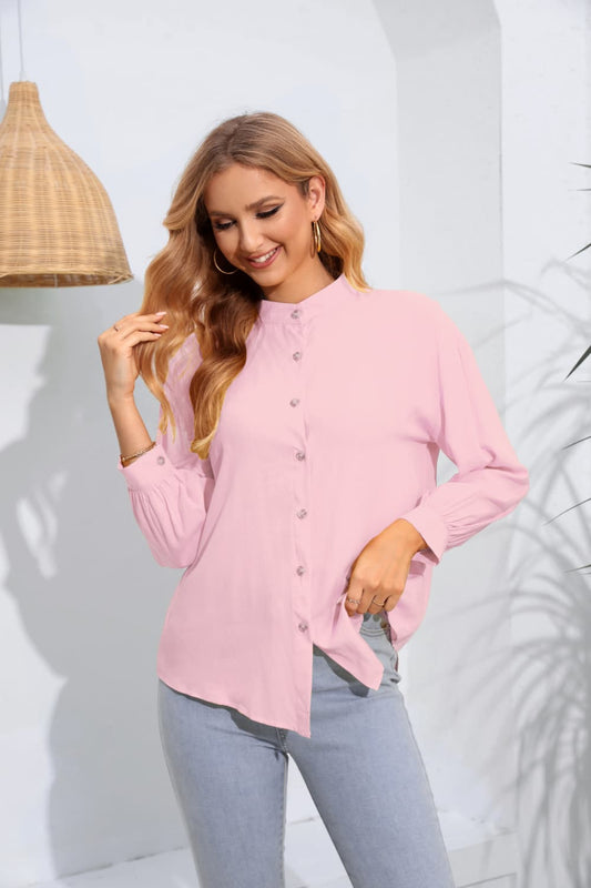 Mock Neck Buttoned Long Sleeve Shirt  Shirts & Tops- Doll Fits
