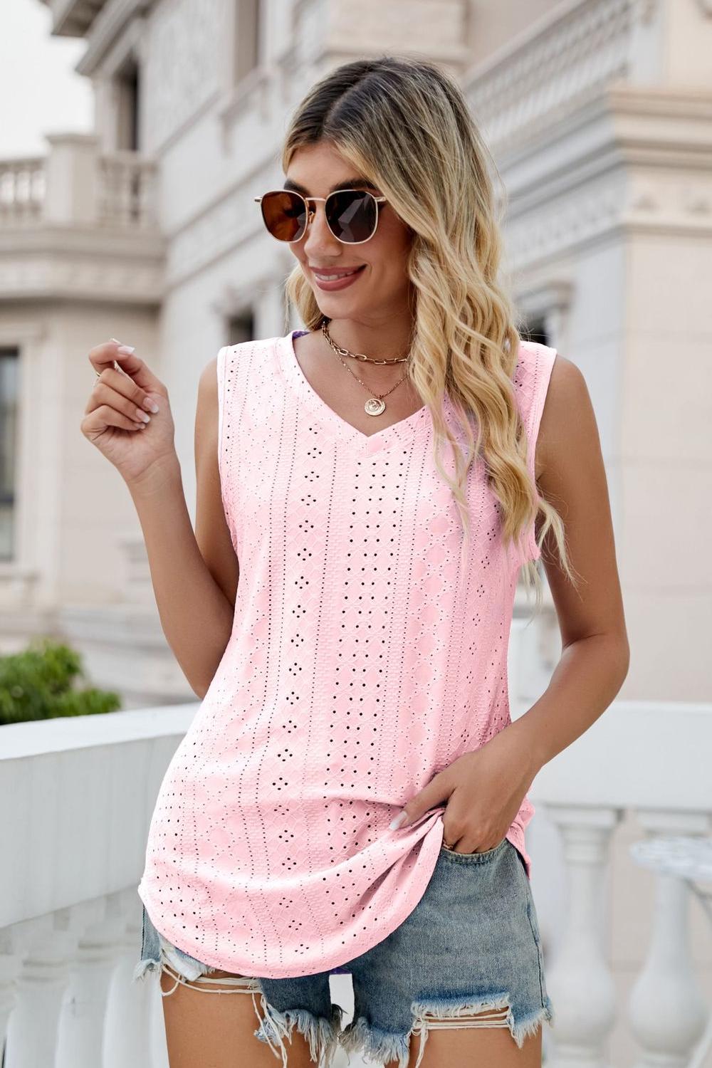 Eyelet V-Neck Tank Shirts & Tops- Doll Fits