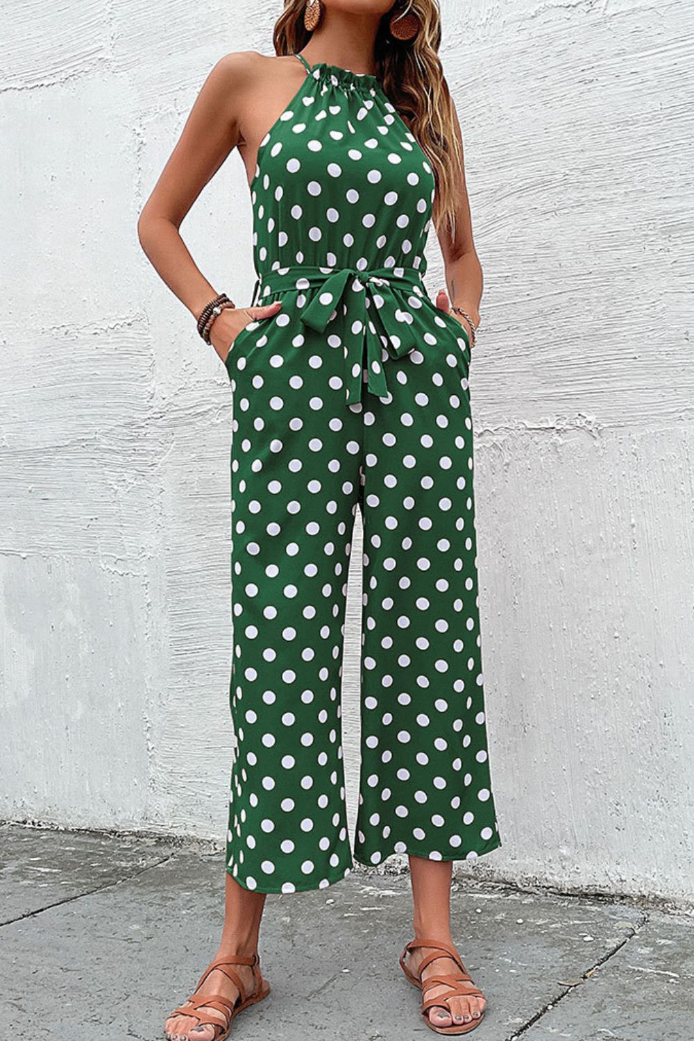 Polka Dot Grecian Wide Leg Jumpsuit  Jumpsuits & Rompers- Doll Fits