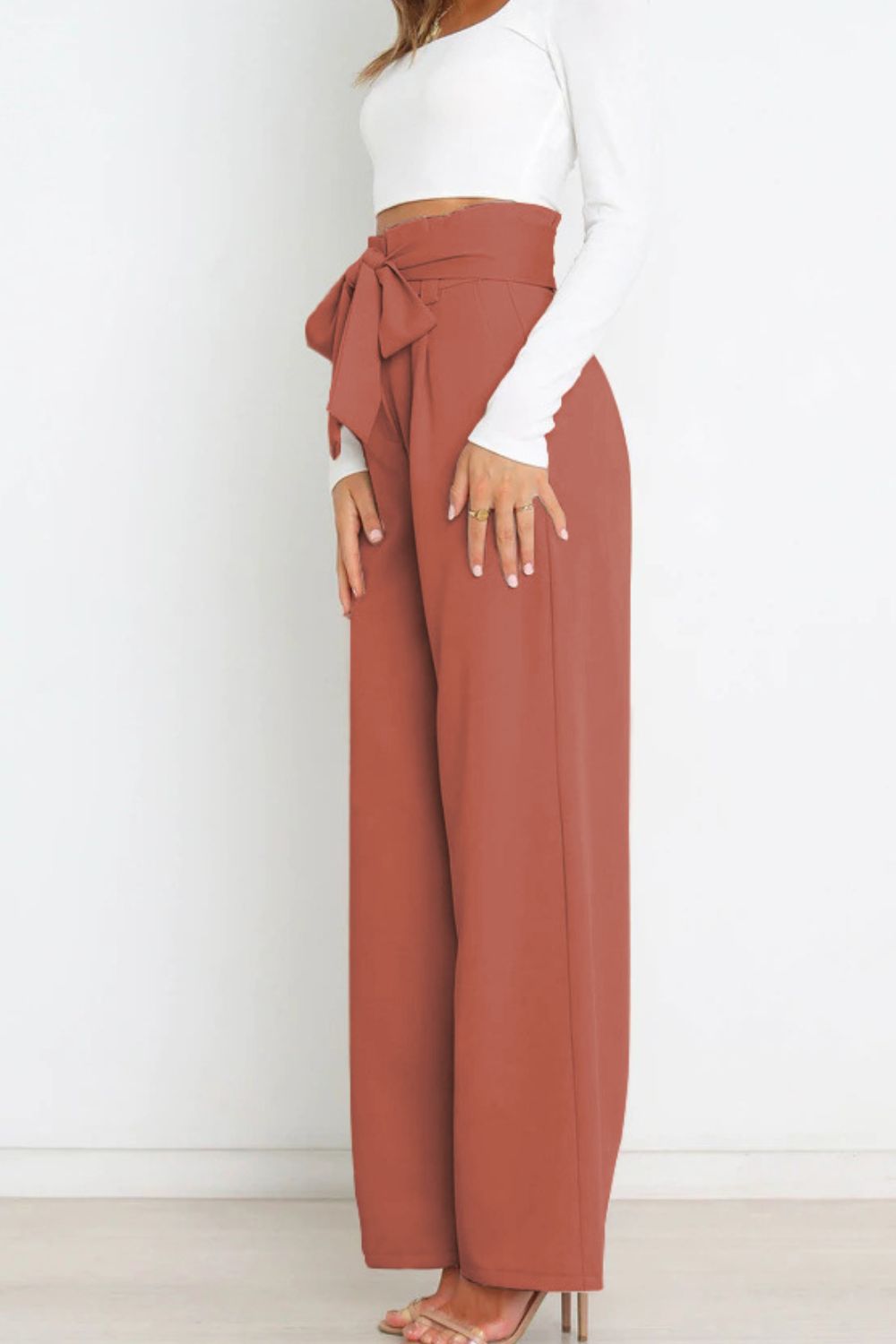 Tie Front Paperbag Wide Leg Pants Pants- Doll Fits