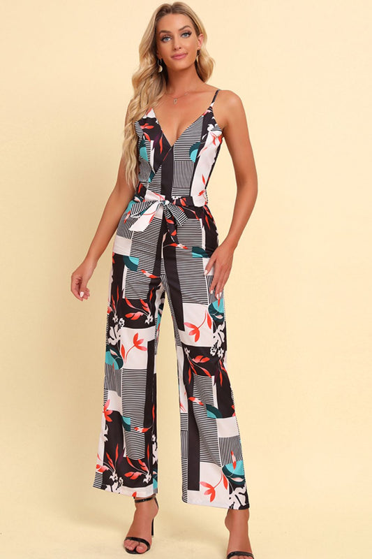 Printed Spaghetti Strap Tied Jumpsuit  Jumpsuits & Rompers- Doll Fits