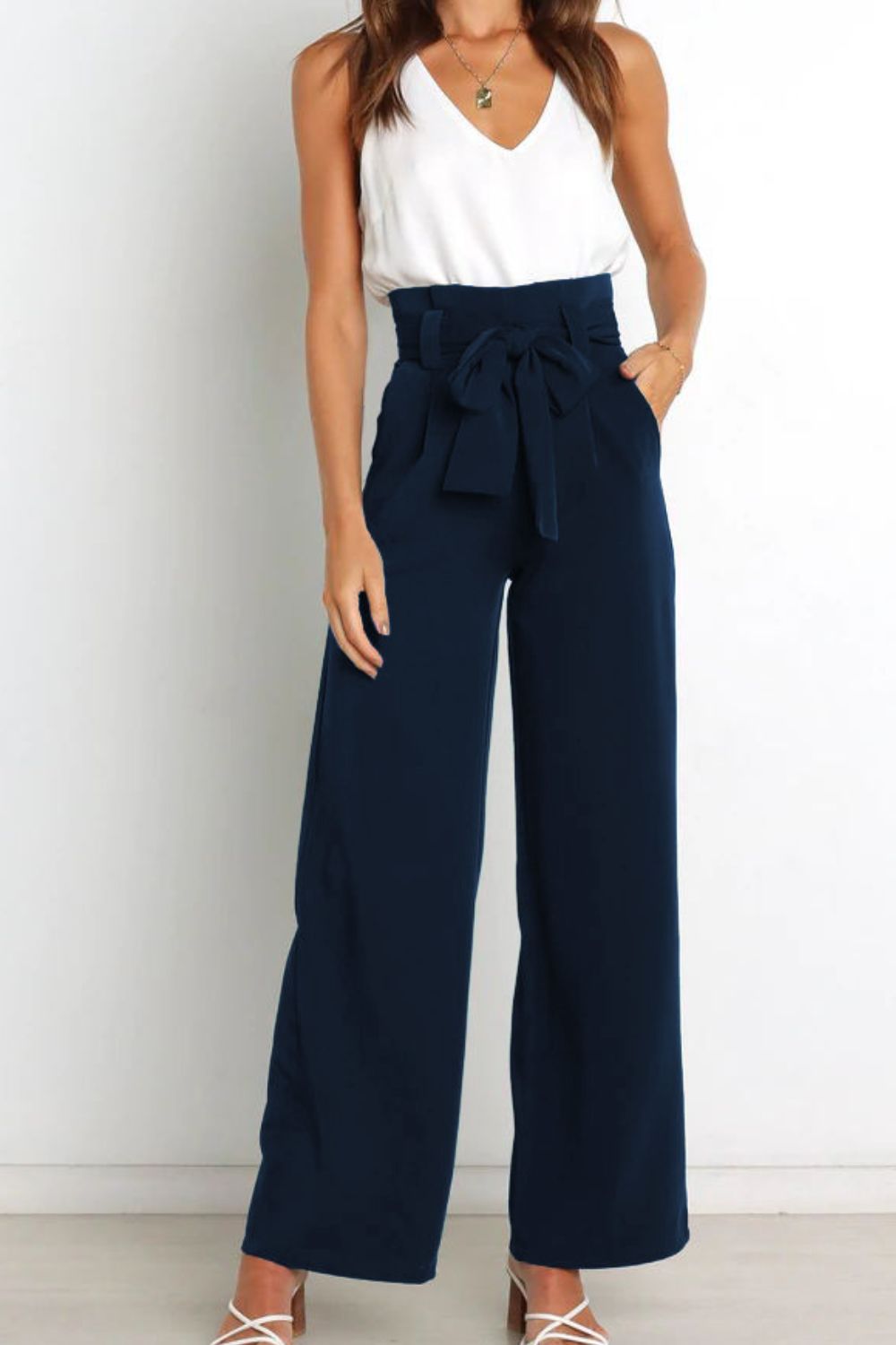 Tie Front Paperbag Wide Leg Pants Pants- Doll Fits