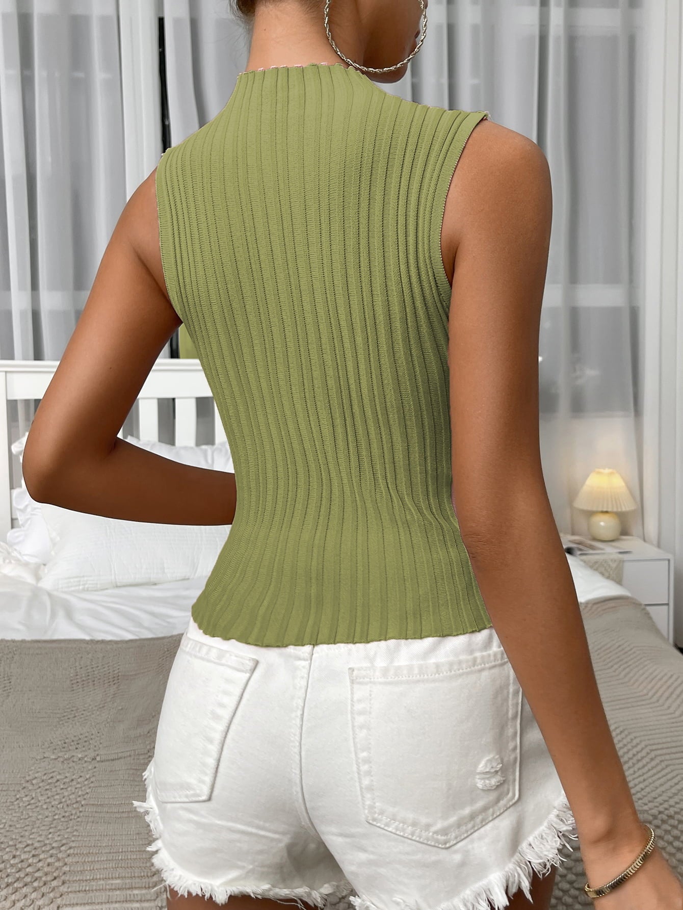 Mock Neck Ribbed Knit Tank Shirts & Tops- Doll Fits