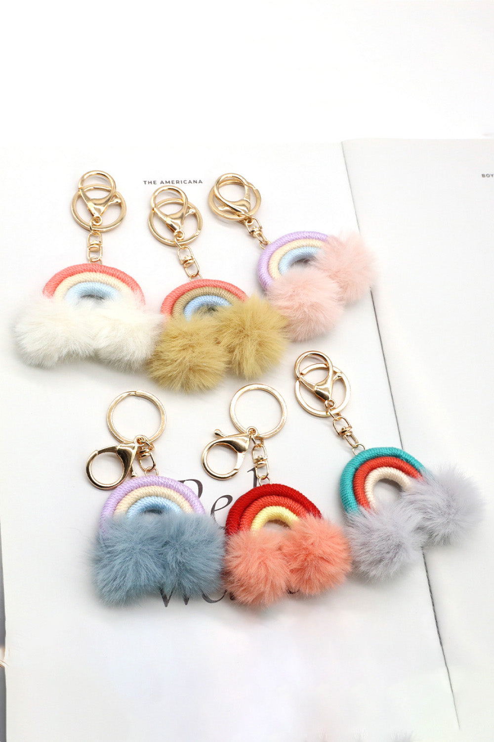 Assorted 4-Pack Rainbow Pom Pom Keychain Keychains- Doll Fits
