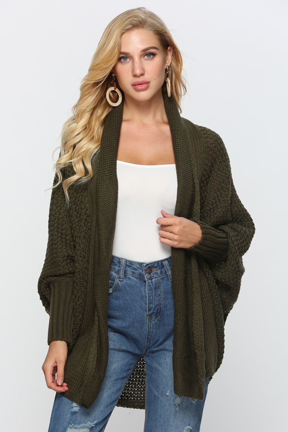 Open Front Dolman Sleeve Longline Cardigan Shirts & Tops- Doll Fits