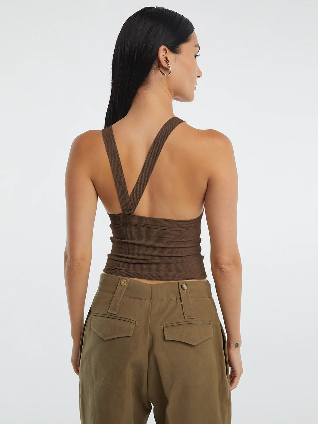 Halter Neck Ribbed Cropped Top Shirts & Tops- Doll Fits