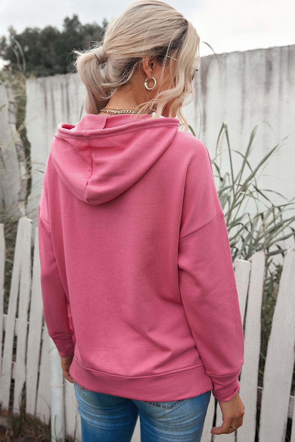 Drop Shoulder Hoodie with Slit Shirts & Tops- Doll Fits