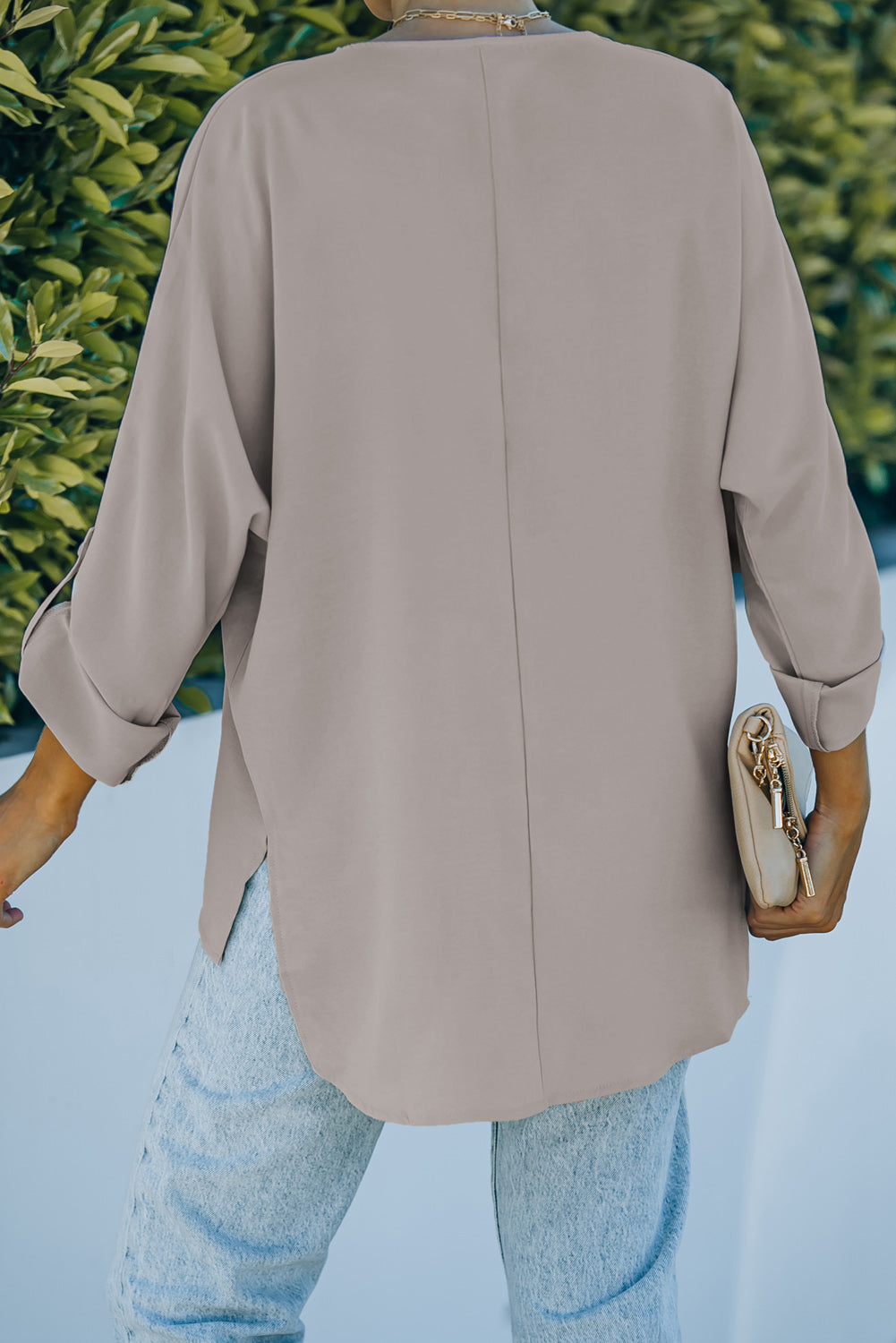 V-Neck Roll-Tab Sleeve Blouse Shirts & Tops- Doll Fits