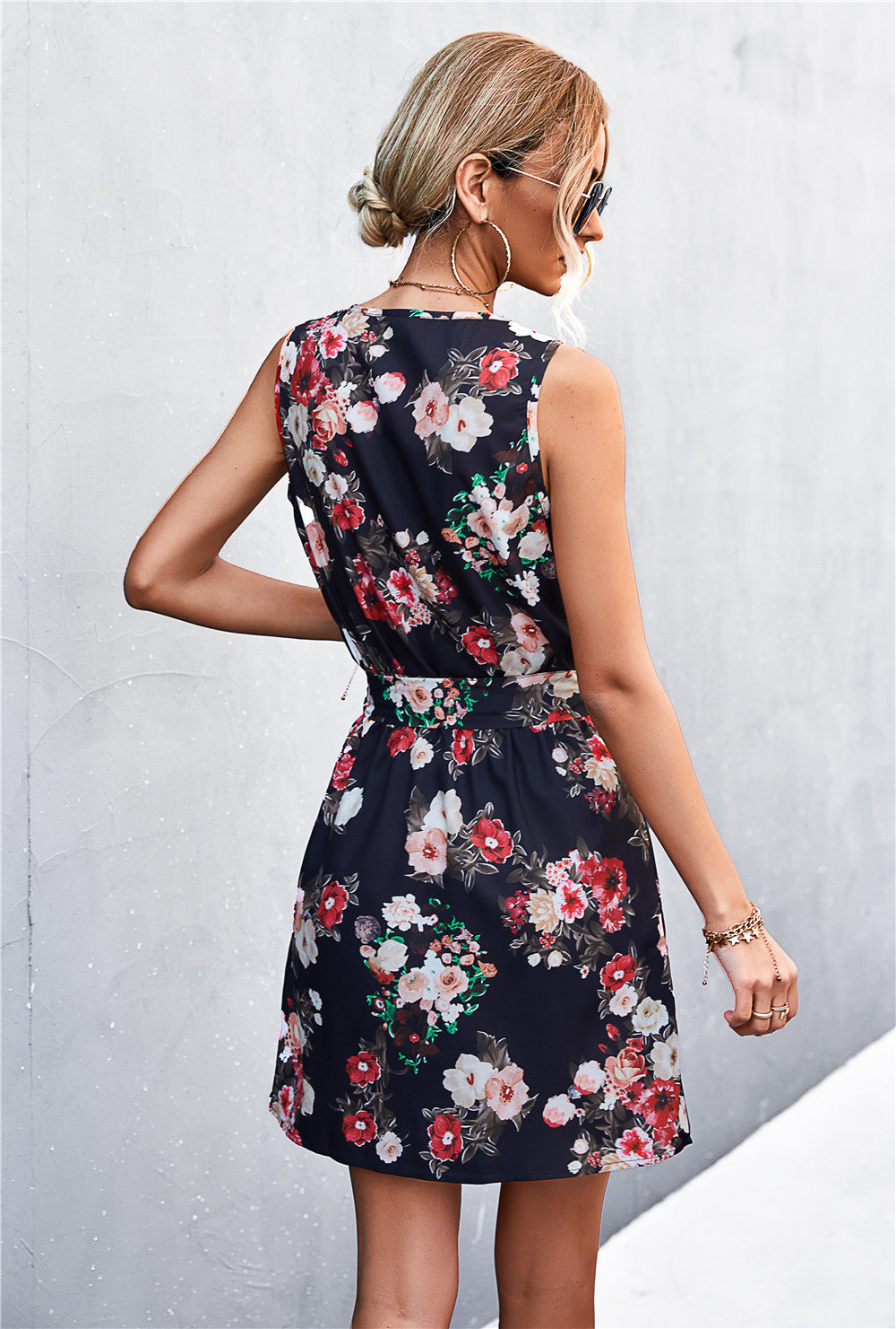 Printed Zip Detail Belted Sleeveless Dress Dresses- Doll Fits