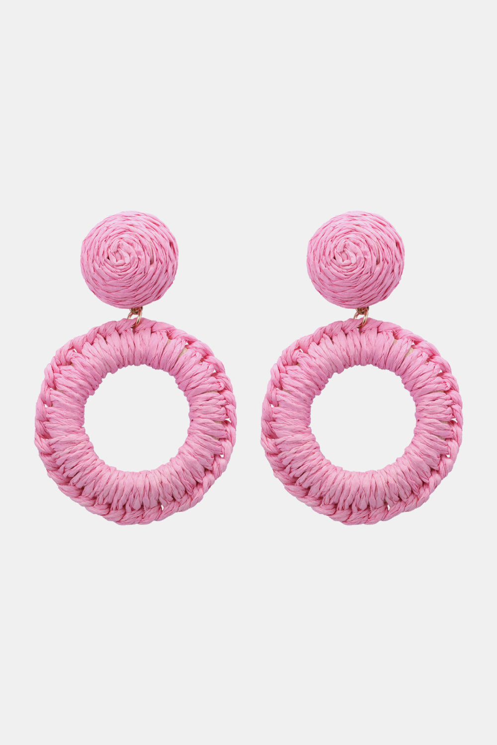 Round Shape Raffia Grass Dangle Earrings Earrings- Doll Fits