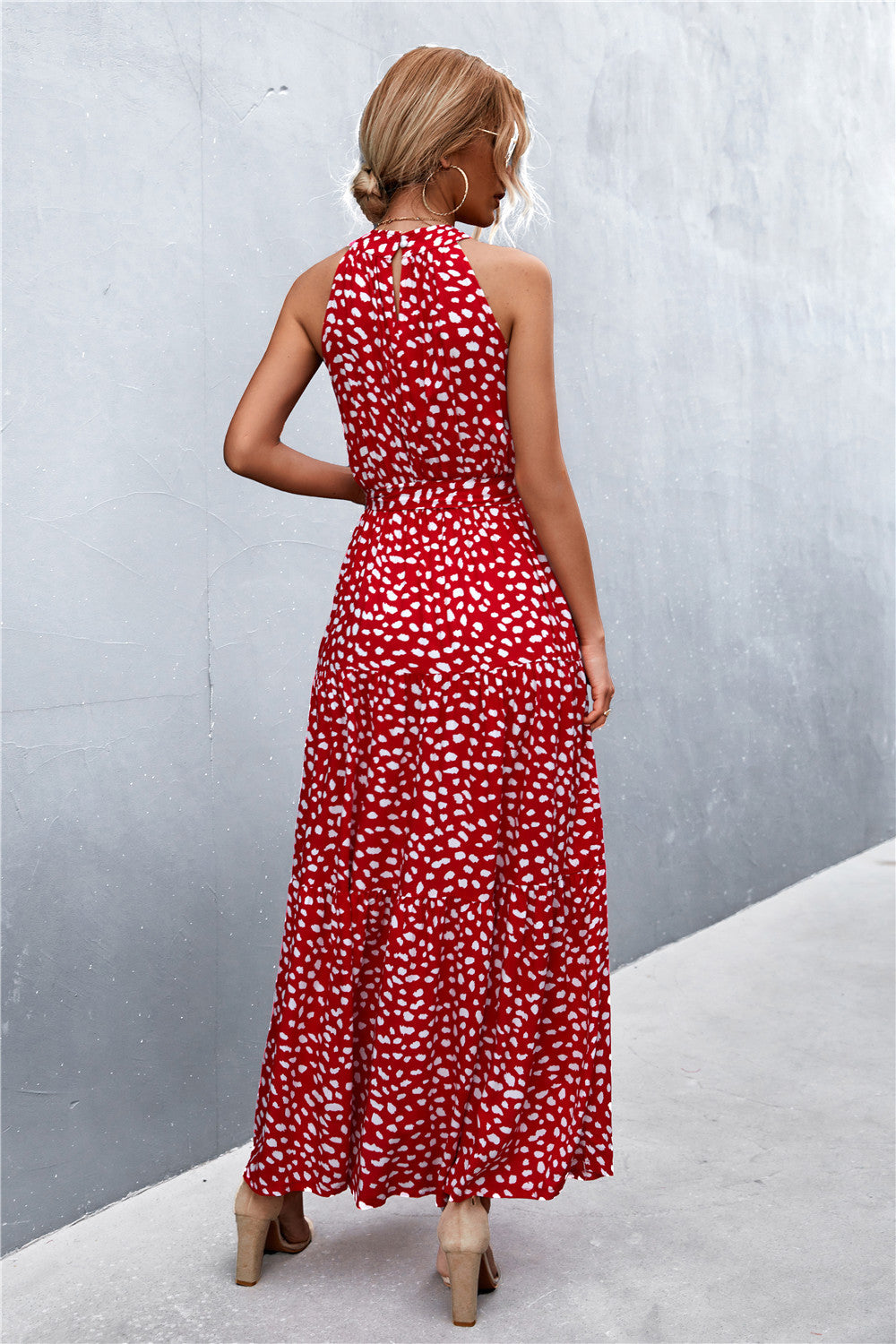 Printed Sleeveless Tie Waist Maxi Dress Dresses- Doll Fits