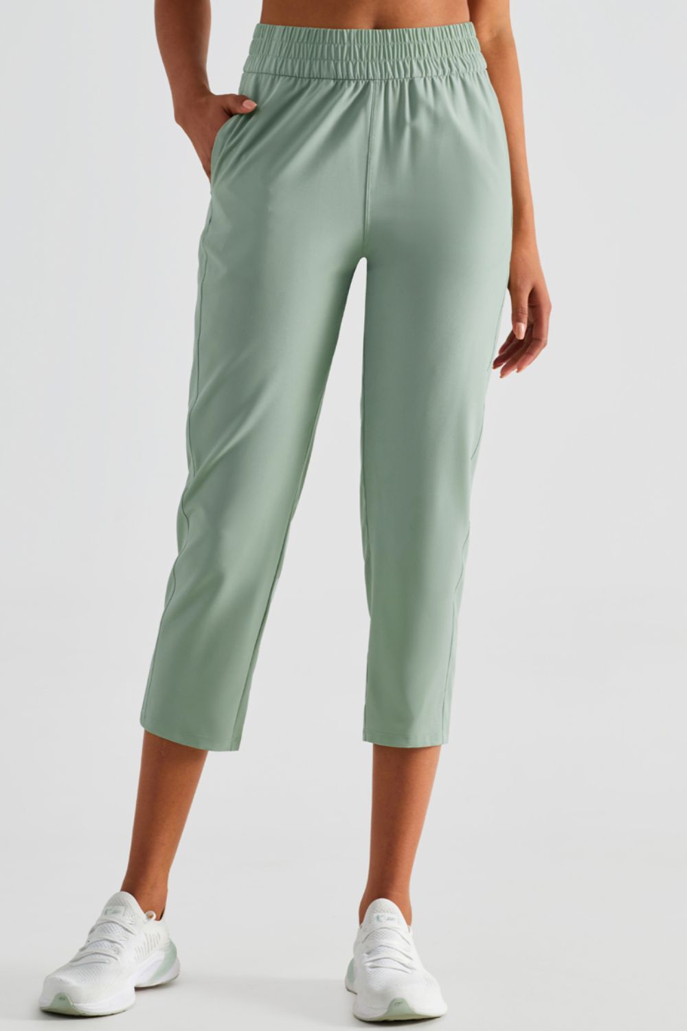 Elastic Waist Cropped Sports Pants Pants- Doll Fits