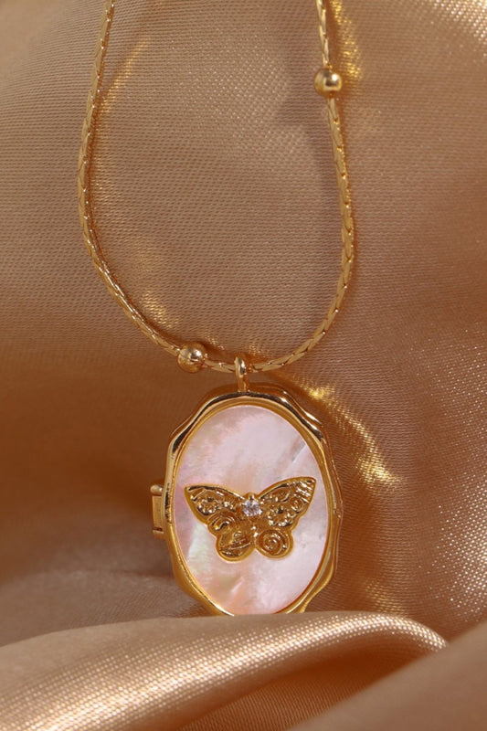 Butterfly Shell Pendant Copper Necklace  Necklaces- Doll Fits
