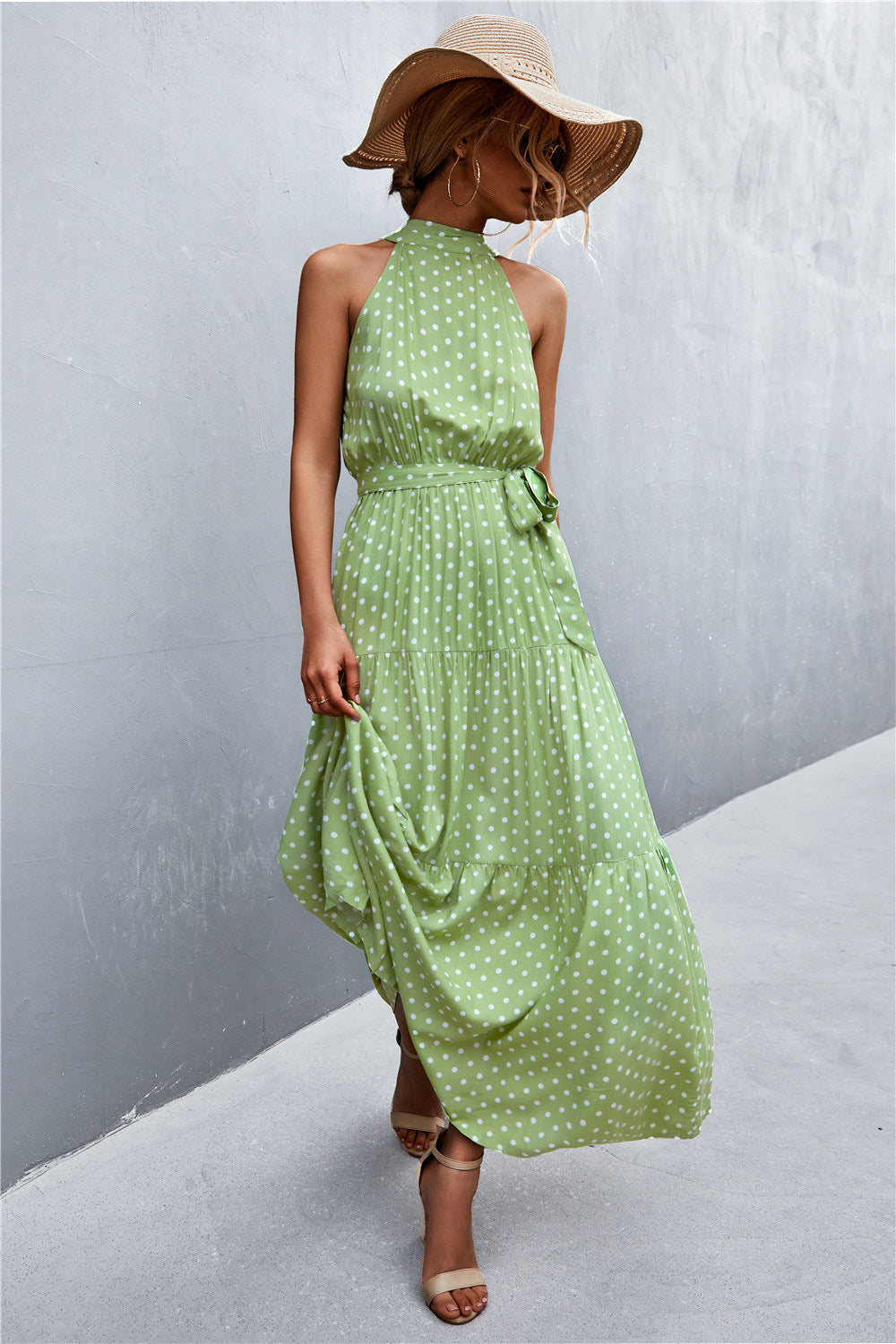 Printed Sleeveless Tie Waist Maxi Dress Dresses- Doll Fits