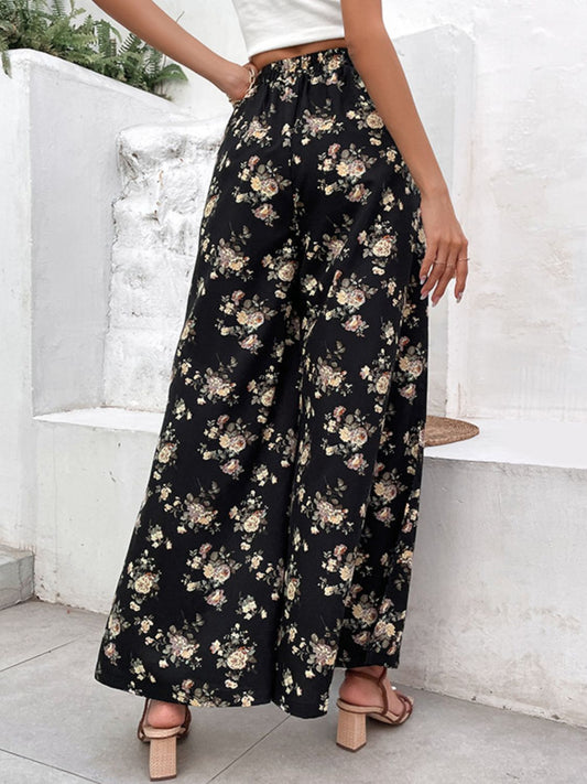 Floral Side Slit Wide Leg Pants  Pants- Doll Fits