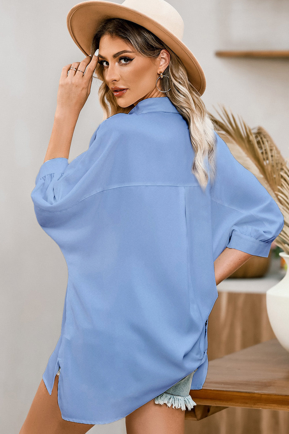 Three-Quarter Sleeve Slit Shirt Shirts & Tops- Doll Fits