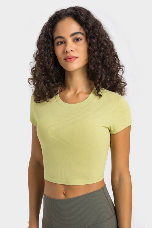 Round Neck Short Sleeve Cropped Sports T-Shirt  Activewear- Doll Fits