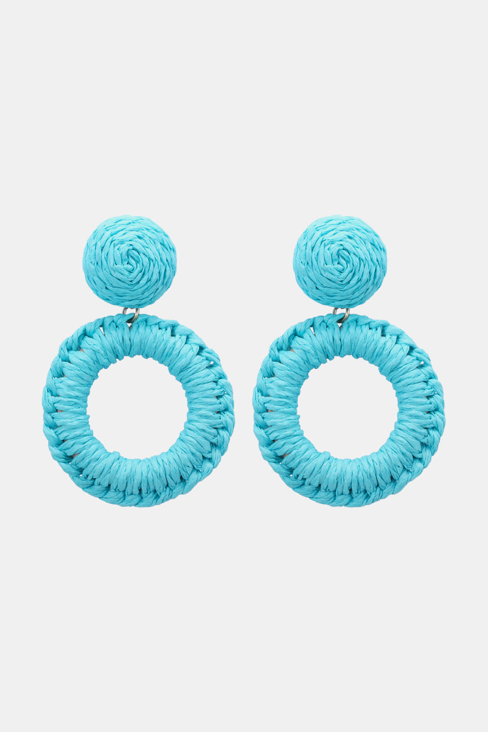 Round Shape Raffia Grass Dangle Earrings Earrings- Doll Fits