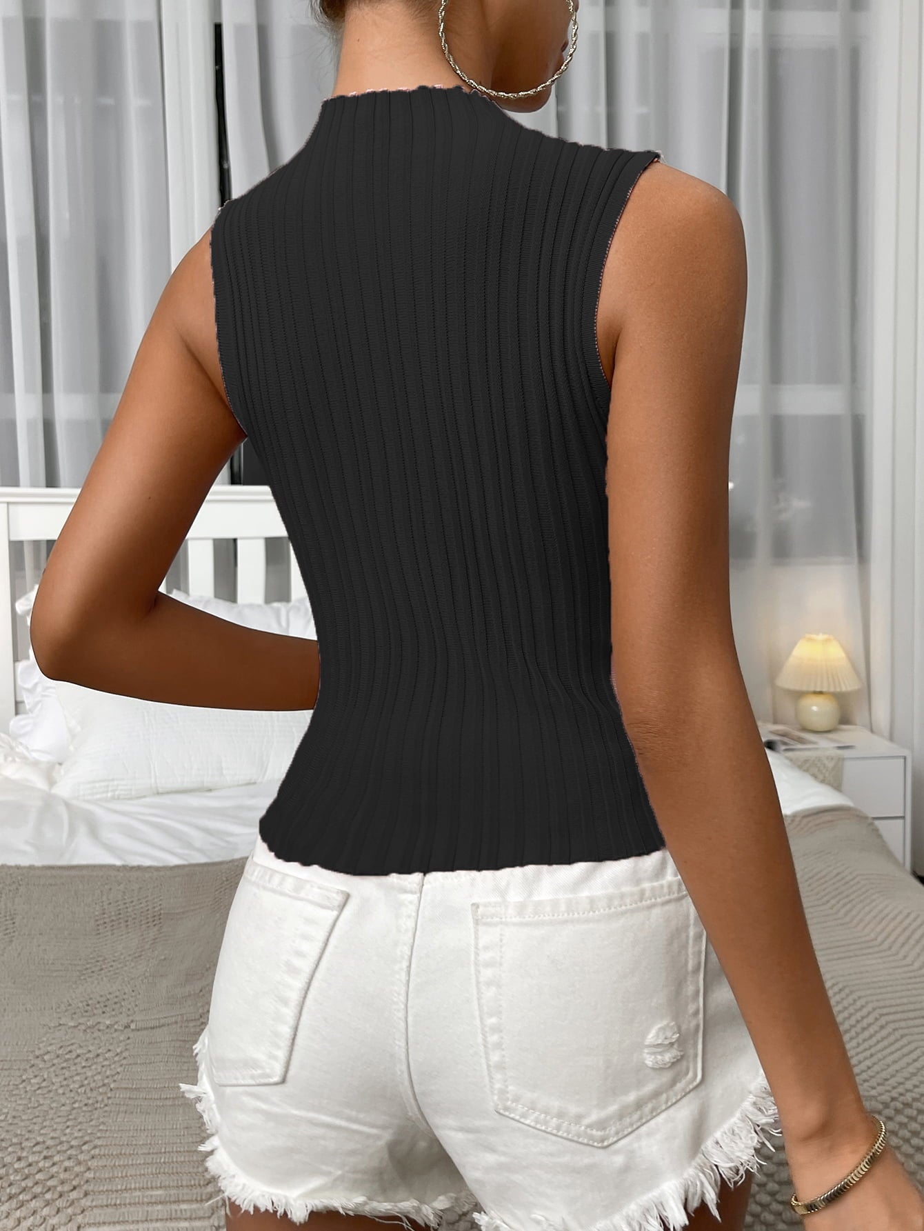 Mock Neck Ribbed Knit Tank Shirts & Tops- Doll Fits