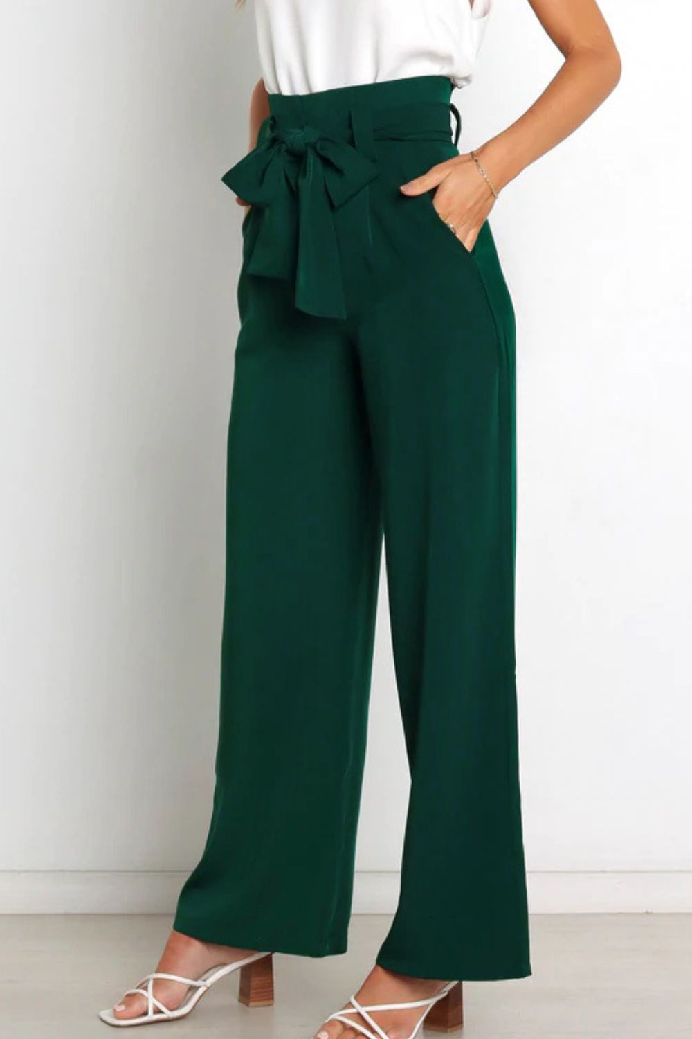 Tie Front Paperbag Wide Leg Pants Pants- Doll Fits