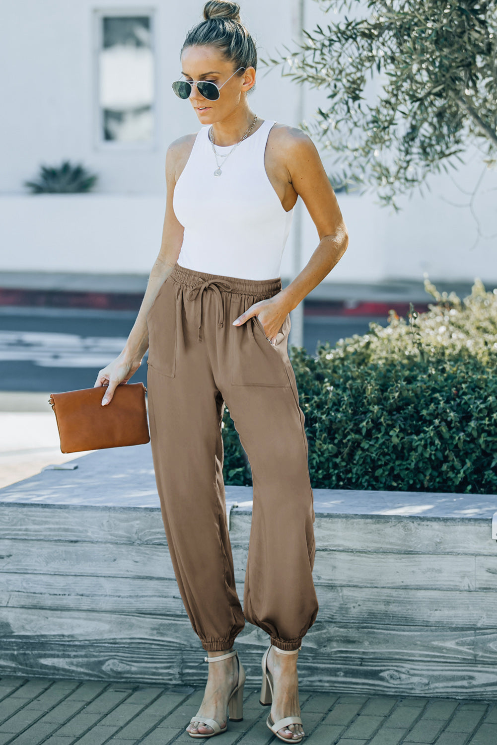 Drawstring Waist Joggers with Pockets Pants- Doll Fits