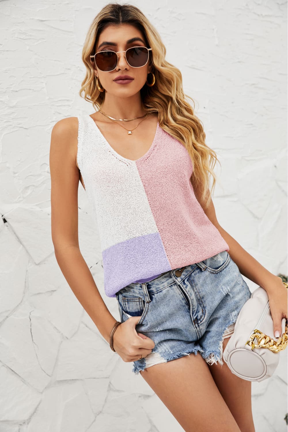 Color Block Knit Tank Shirts & Tops- Doll Fits