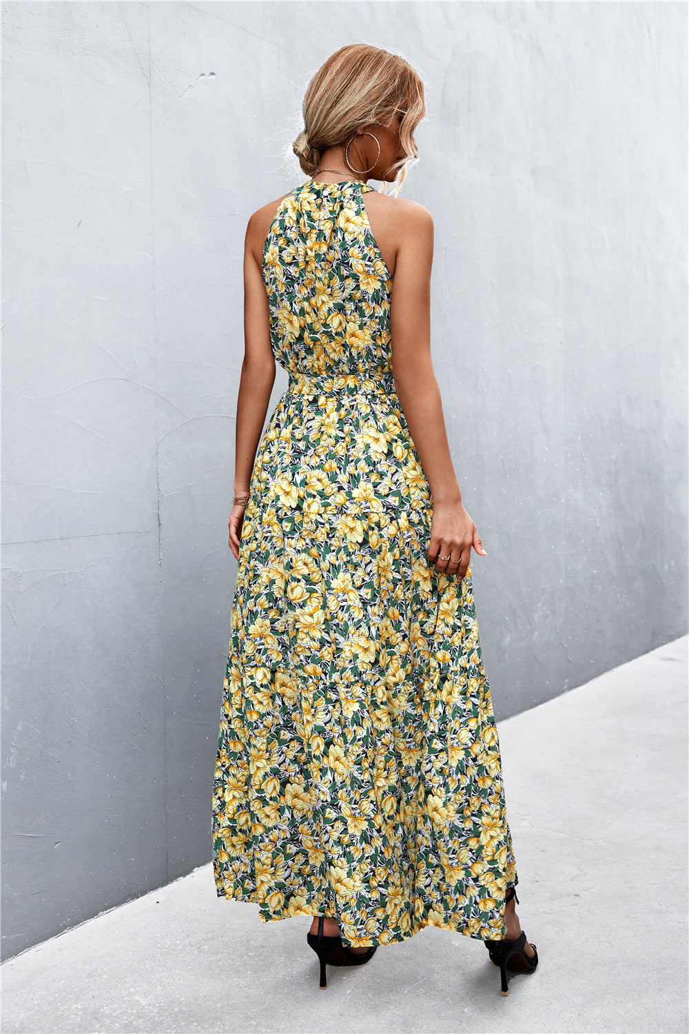 Printed Sleeveless Tie Waist Maxi Dress Dresses- Doll Fits