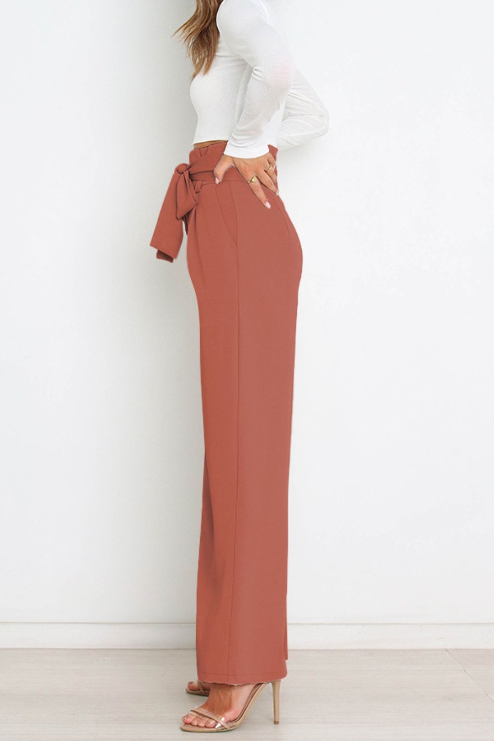 Tie Front Paperbag Wide Leg Pants Pants- Doll Fits