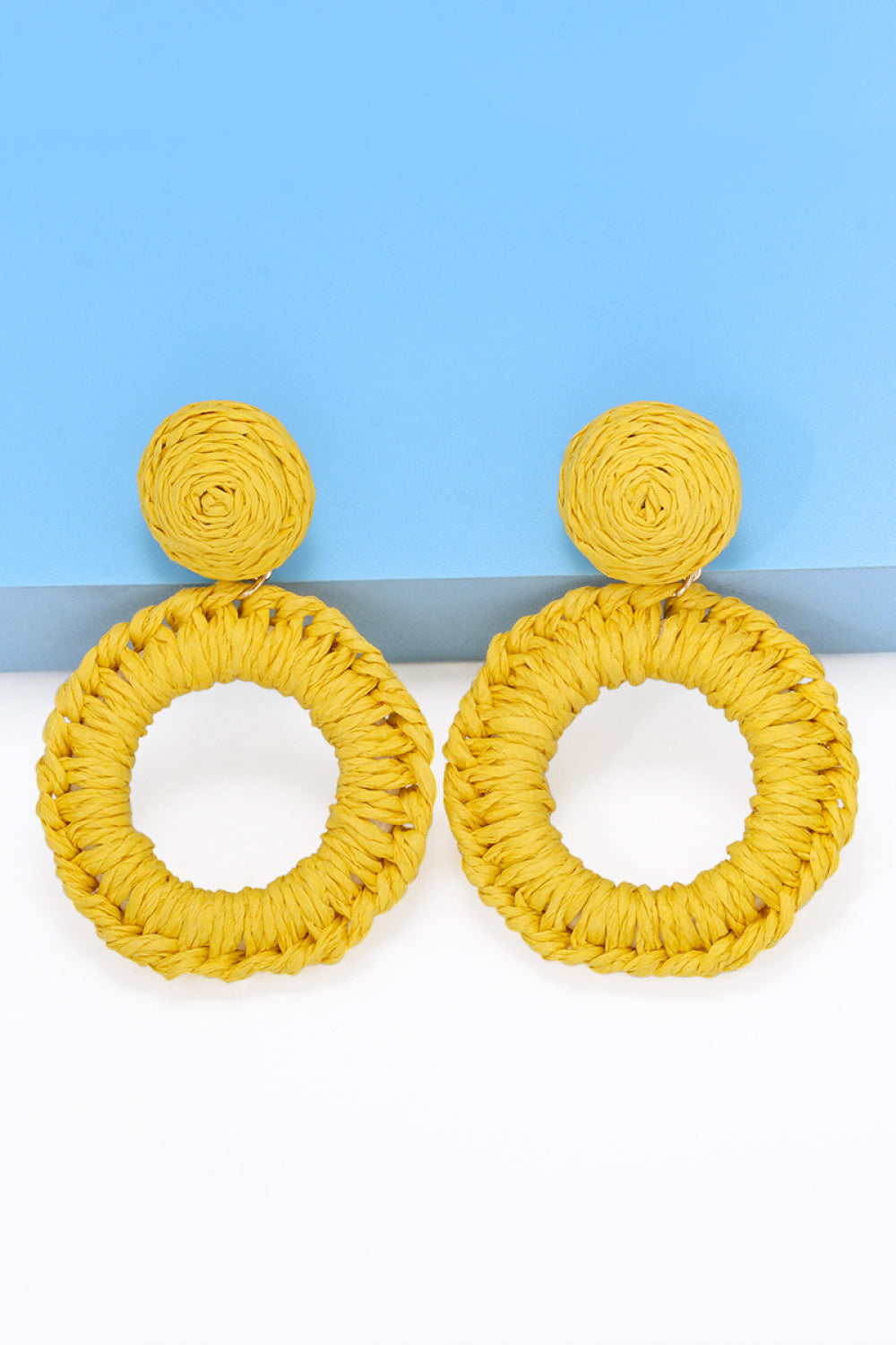 Round Shape Raffia Grass Dangle Earrings Earrings- Doll Fits