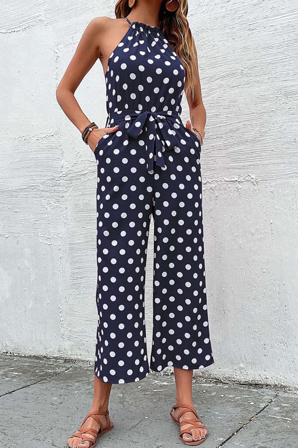 Polka Dot Grecian Wide Leg Jumpsuit  Jumpsuits & Rompers- Doll Fits