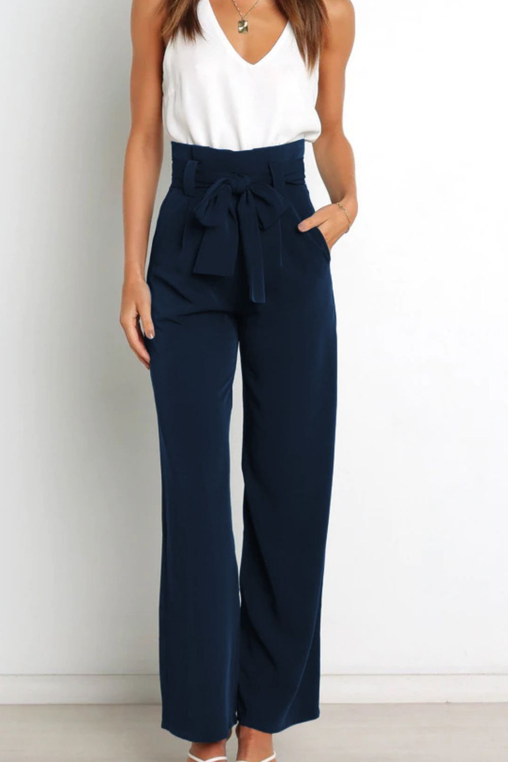 Tie Front Paperbag Wide Leg Pants Pants- Doll Fits
