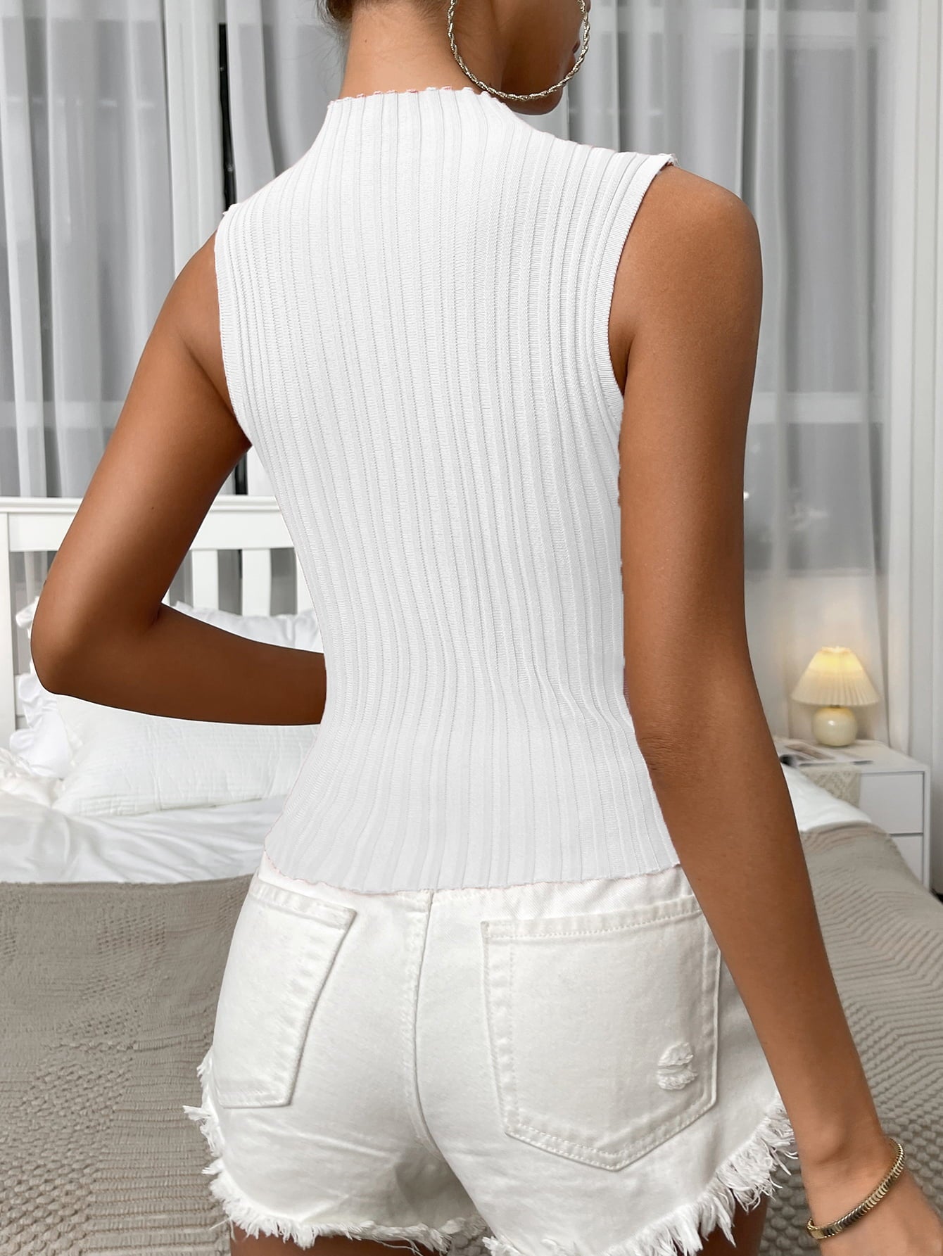 Mock Neck Ribbed Knit Tank Shirts & Tops- Doll Fits