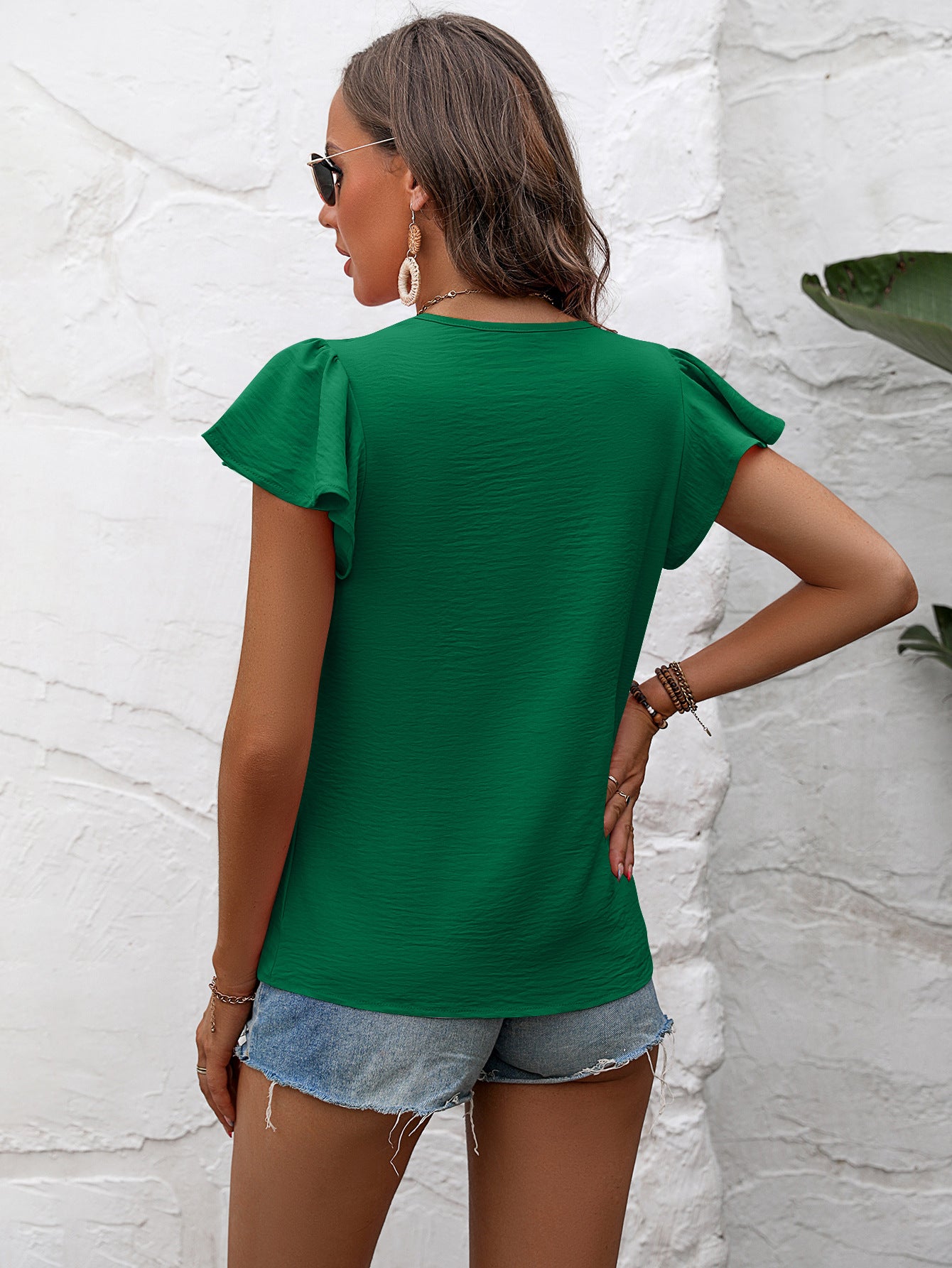 Textured Flutter Sleeve Blouse Shirts & Tops- Doll Fits