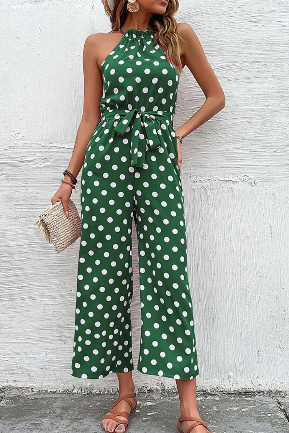 Polka Dot Grecian Wide Leg Jumpsuit  Jumpsuits & Rompers- Doll Fits
