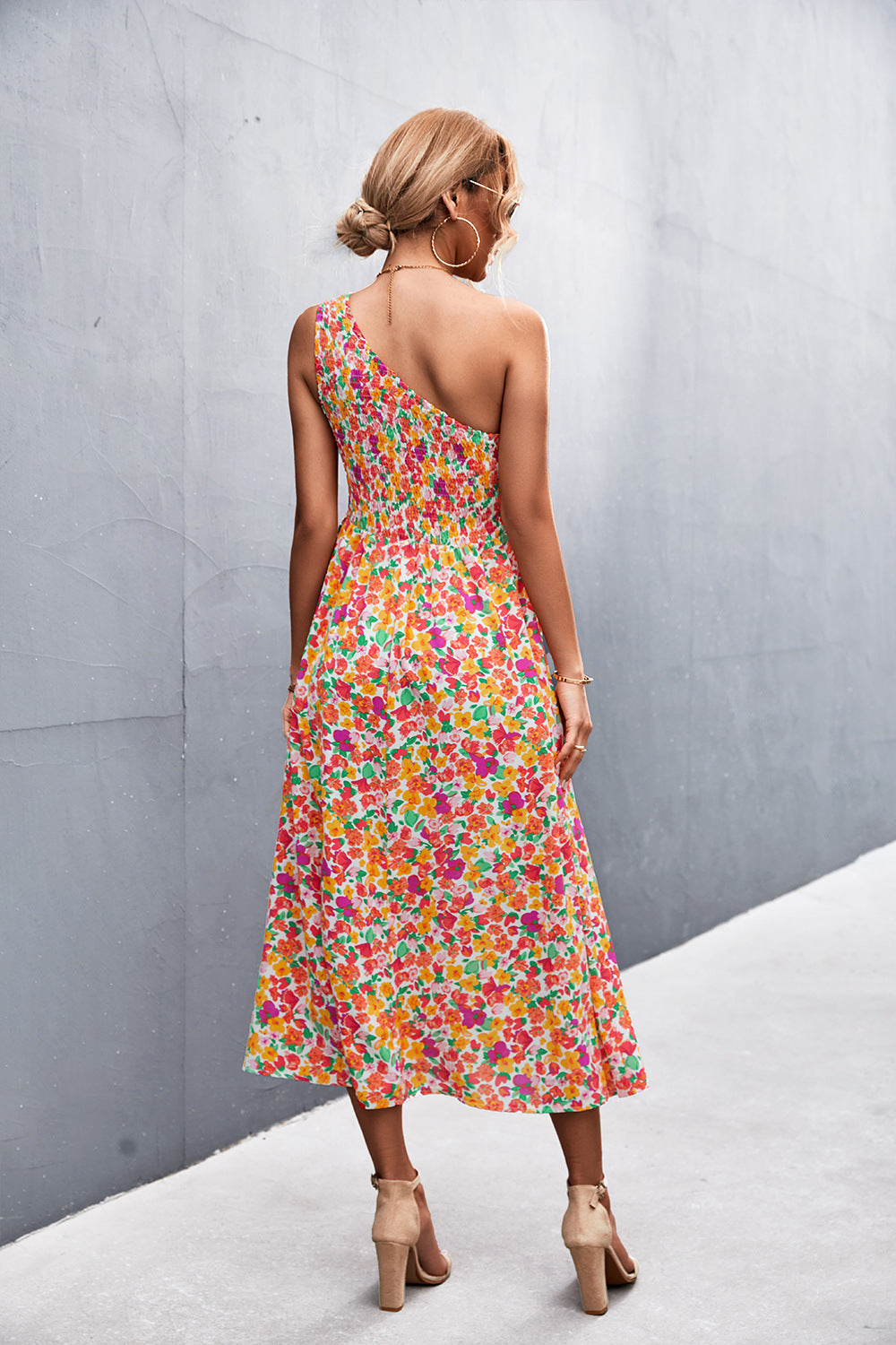 Floral Smocked One-Shoulder Midi Dress Dresses- Doll Fits