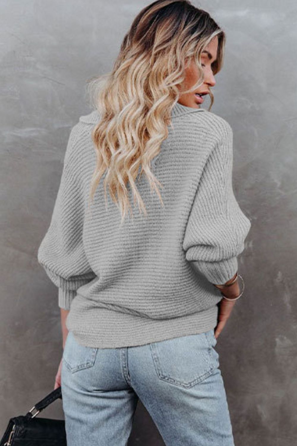 Horizontal Ribbing Johnny Collar Sweater Shirts & Tops- Doll Fits