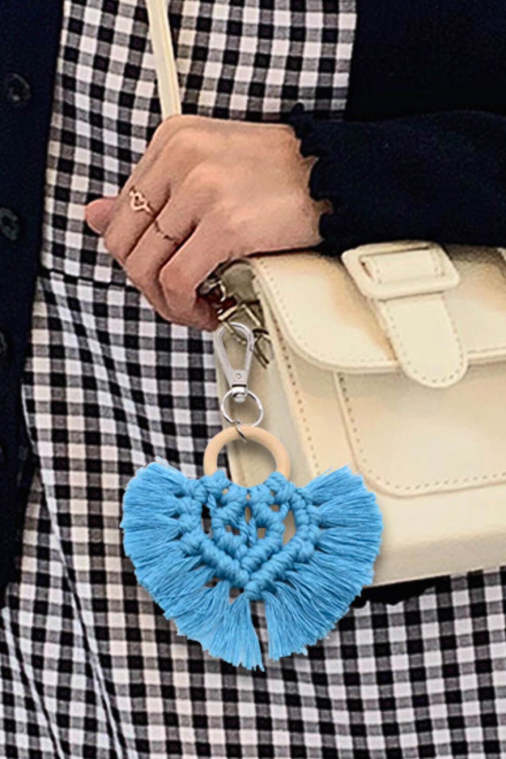 Assorted 4-Pack Heart-Shaped Macrame Fringe Keychain Keychains- Doll Fits