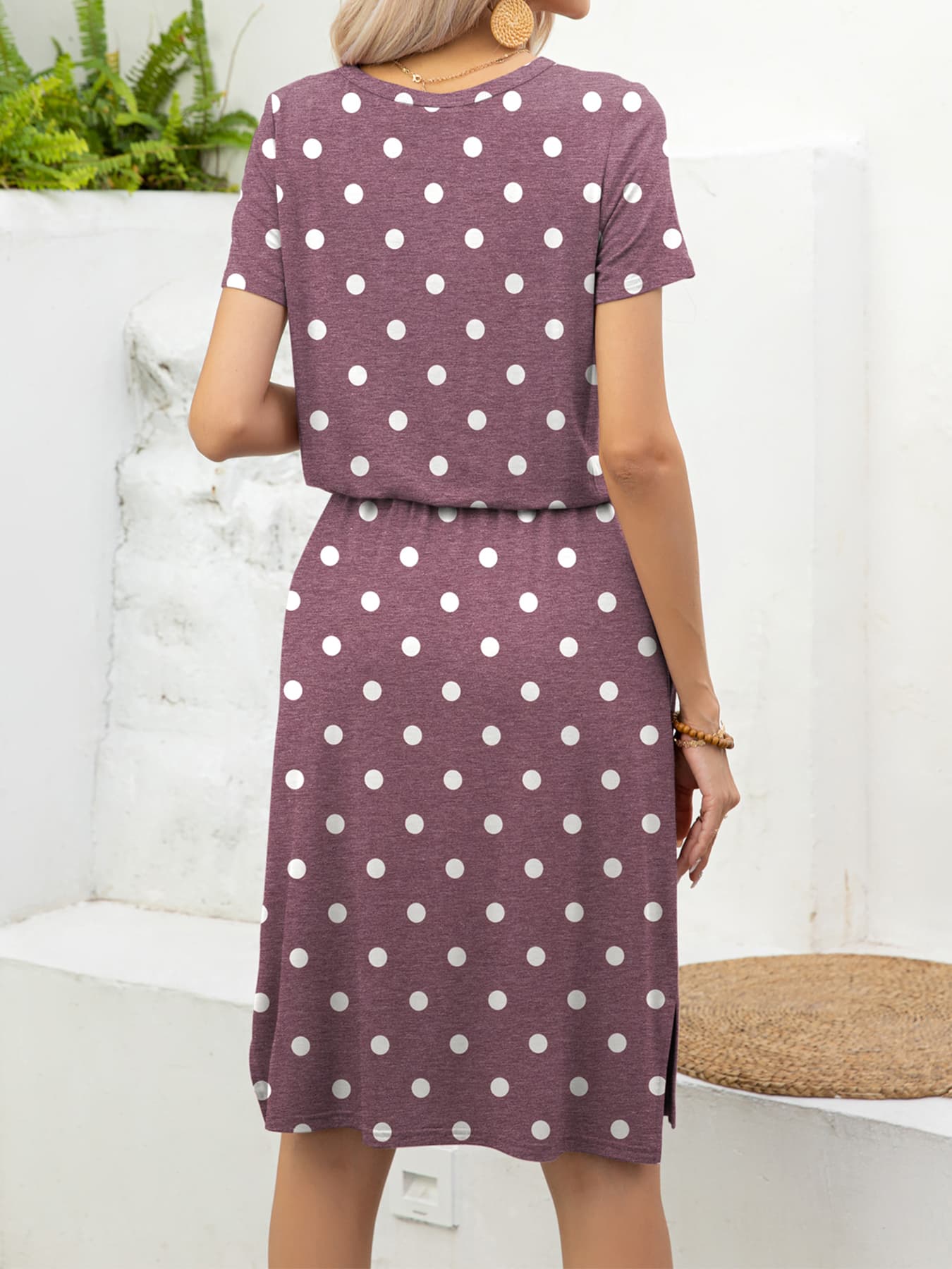 Round Neck Short Sleeve Slit Dress with Pockets Dresses- Doll Fits