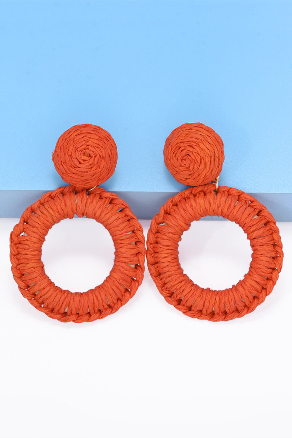 Round Shape Raffia Grass Dangle Earrings Earrings- Doll Fits