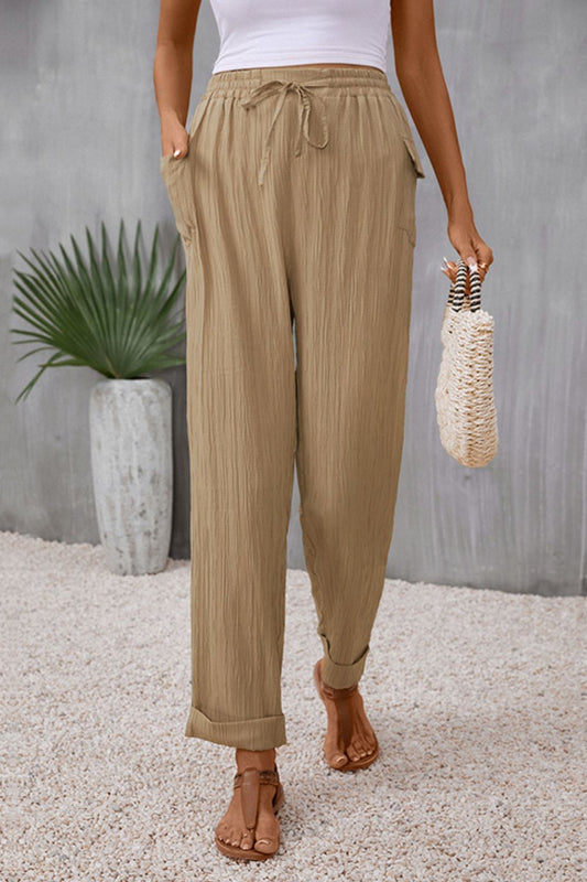 Tie Waist Pocketed Long Pants  - Doll Fits