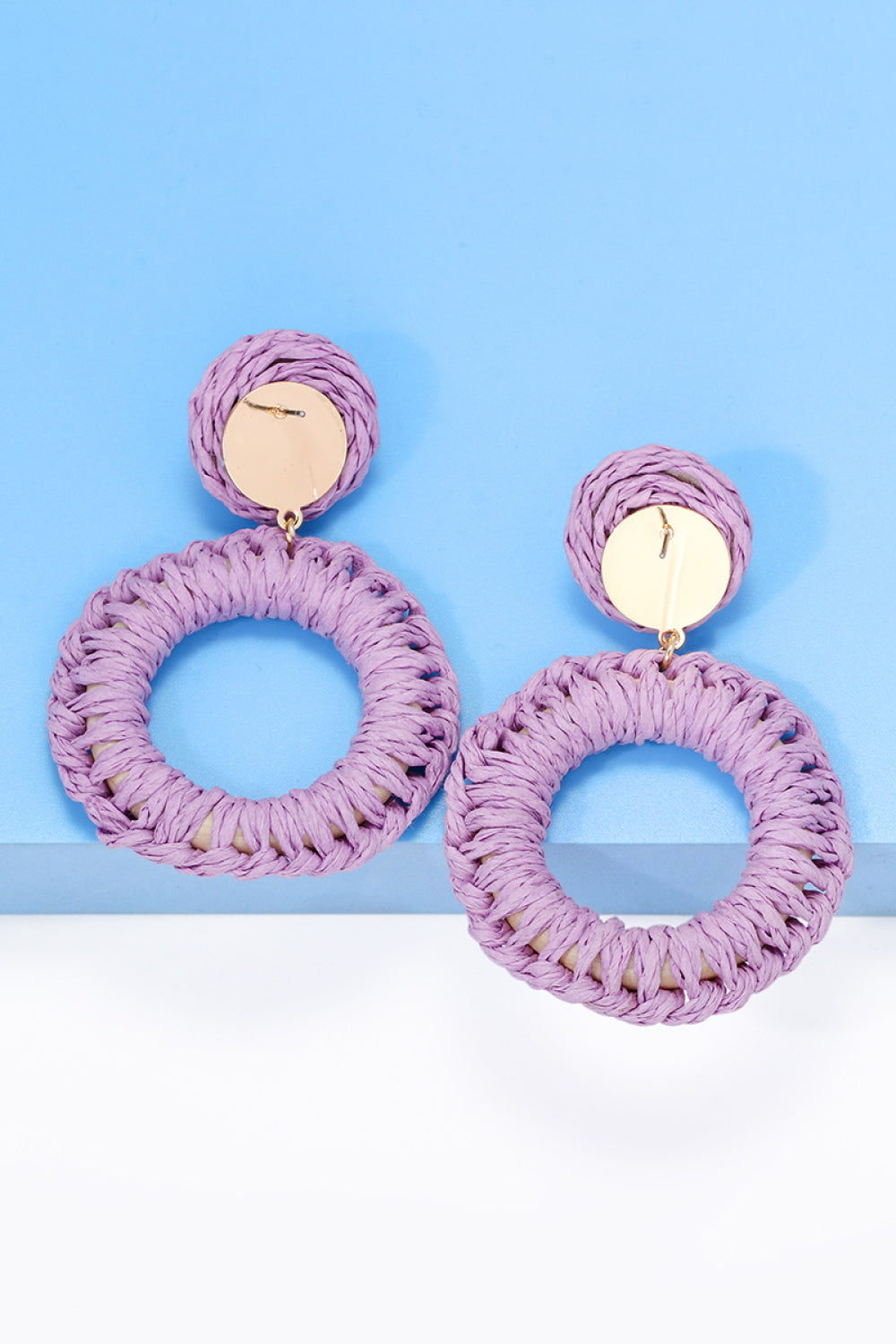 Round Shape Raffia Grass Dangle Earrings Earrings- Doll Fits