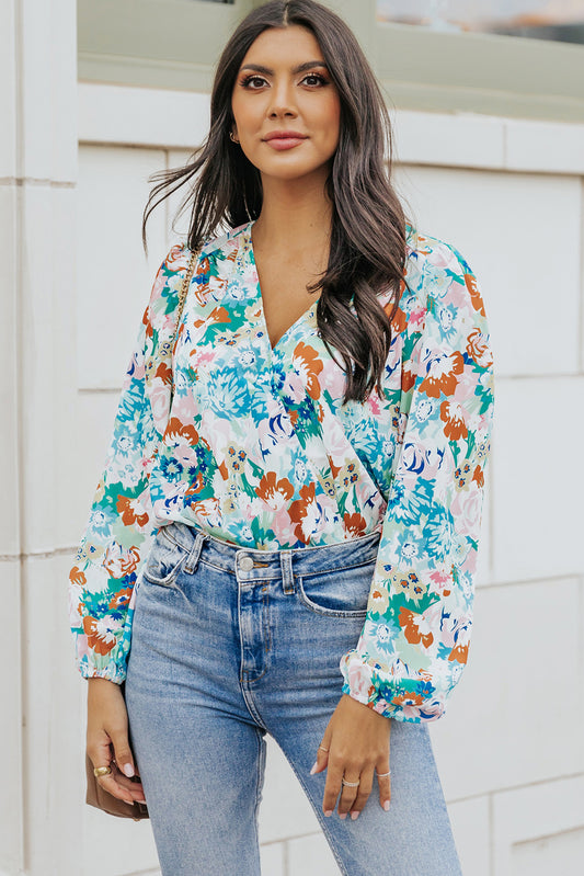 Floral Long Balloon Sleeve Blouse  Shirts & Tops- Doll Fits