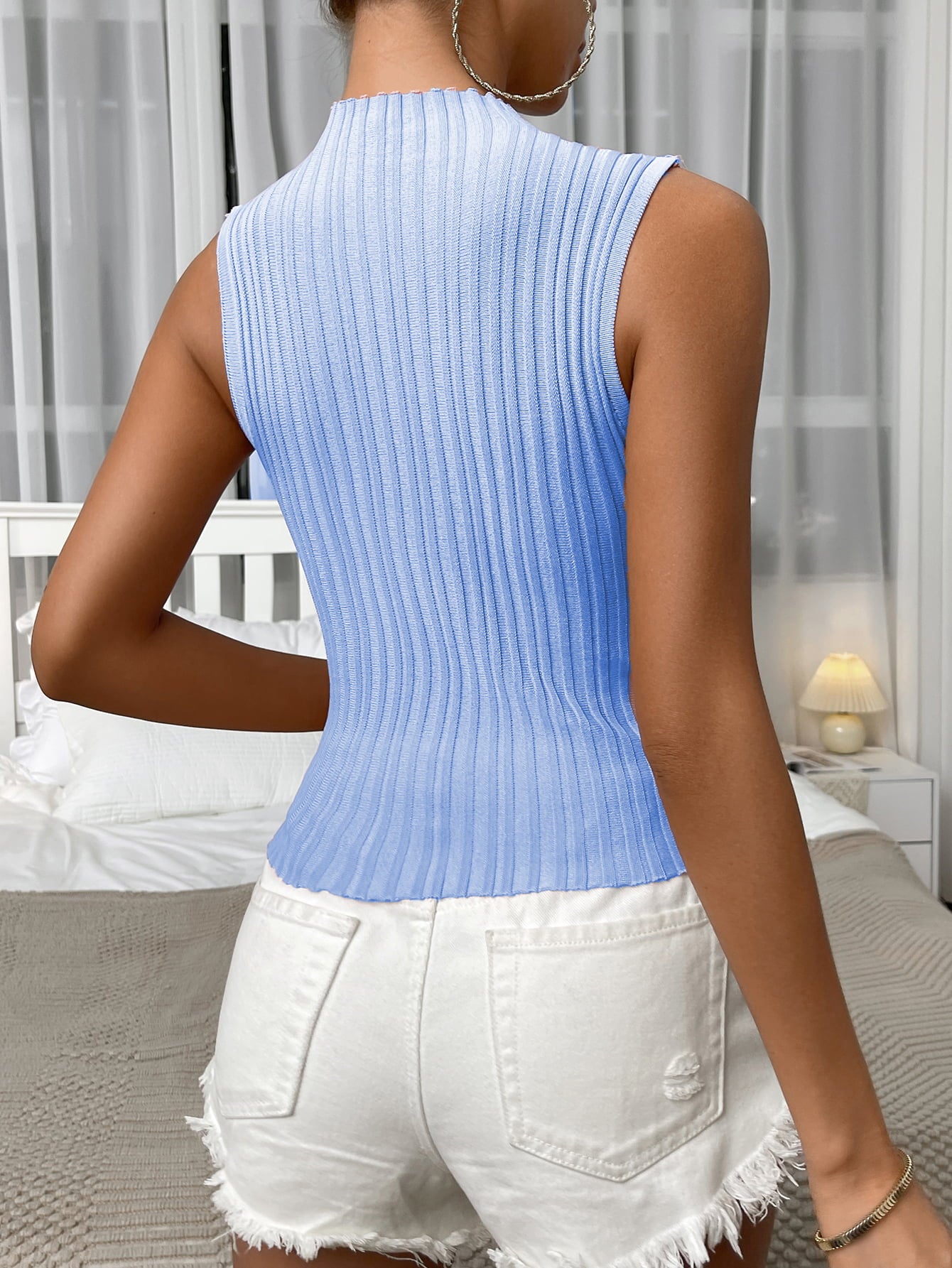Mock Neck Ribbed Knit Tank Shirts & Tops- Doll Fits