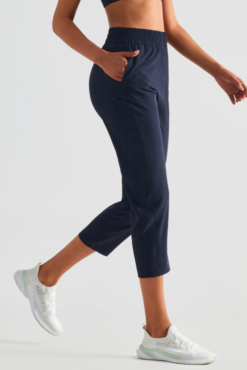 Elastic Waist Cropped Sports Pants Pants- Doll Fits