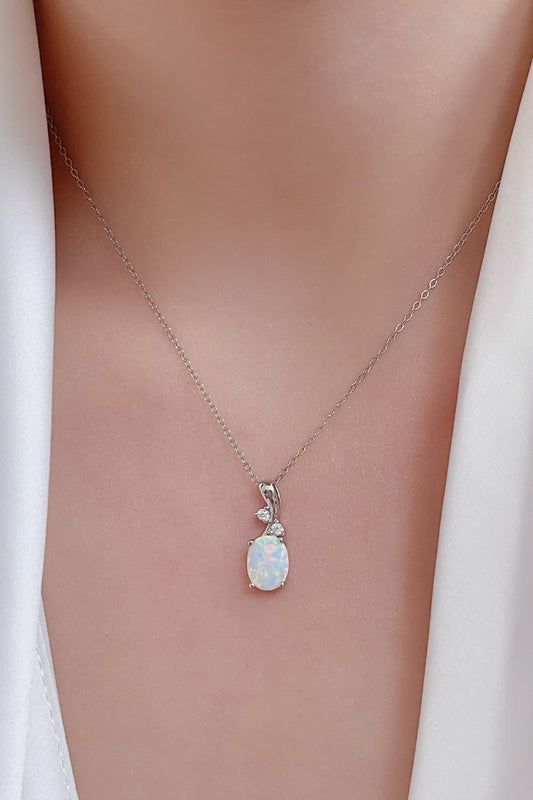 Opal Oval Pendant Chain Necklace  Necklaces- Doll Fits