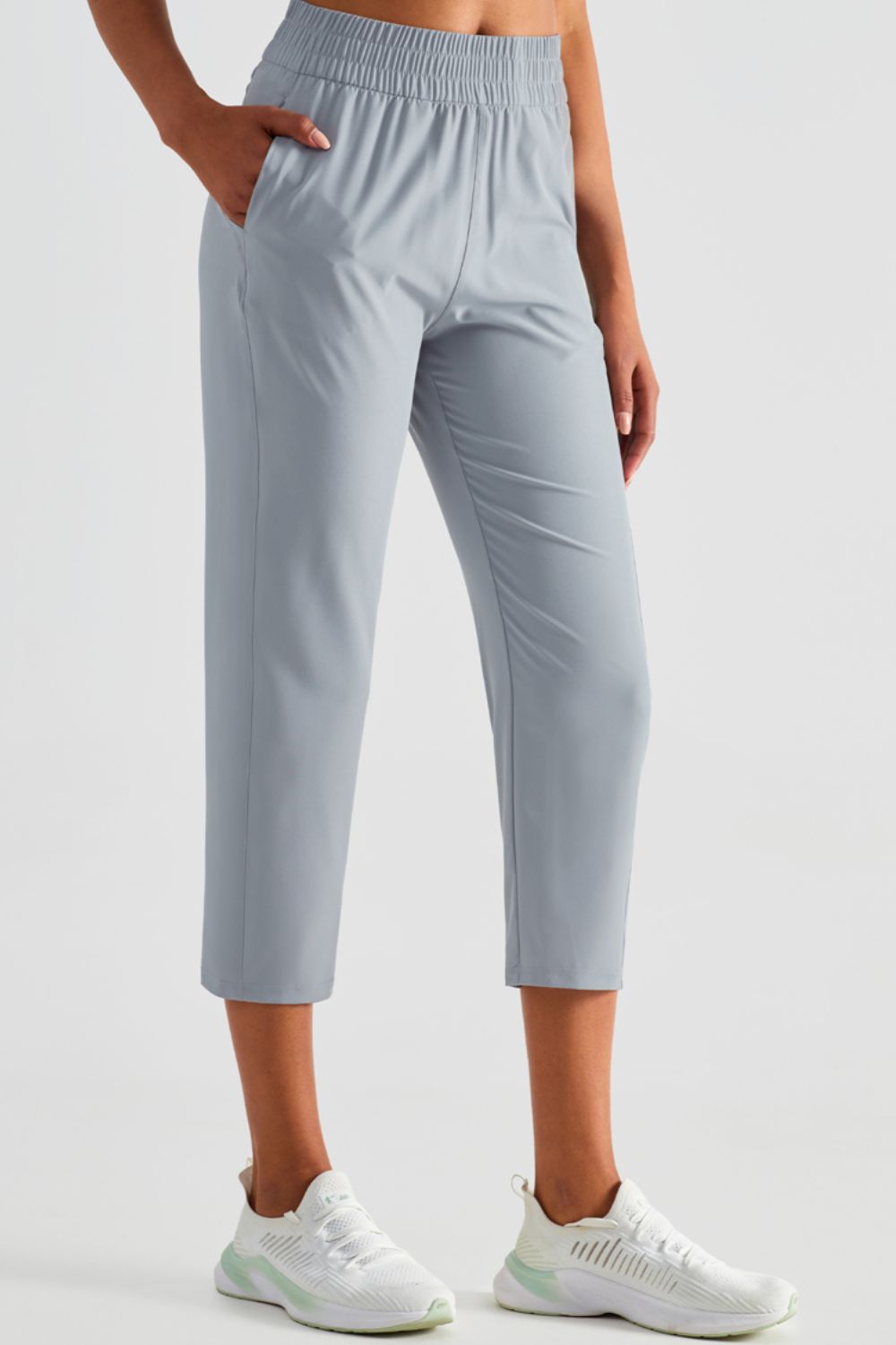 Elastic Waist Cropped Sports Pants Pants- Doll Fits