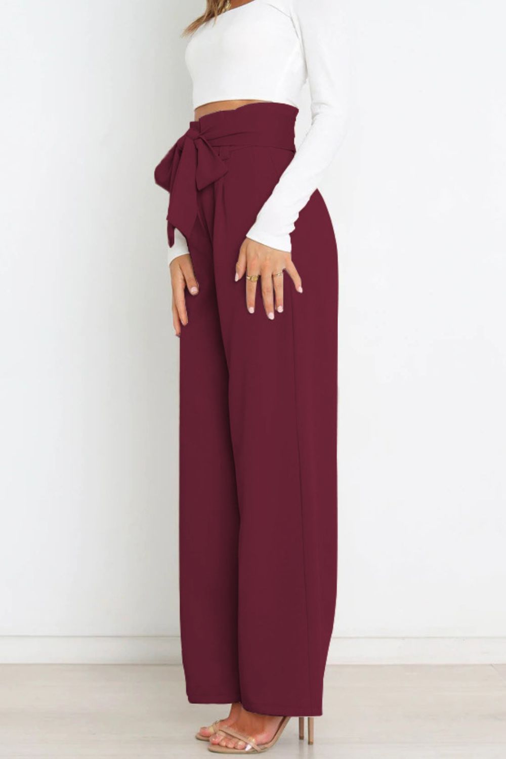 Tie Front Paperbag Wide Leg Pants Pants- Doll Fits